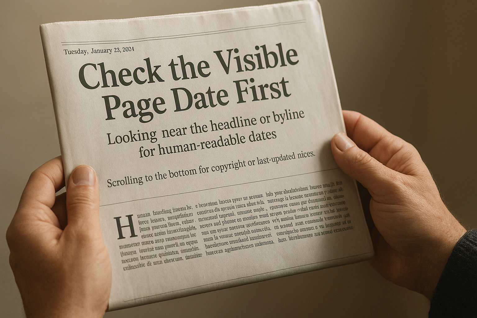 Check the visible page date first — How to find out when a website was published